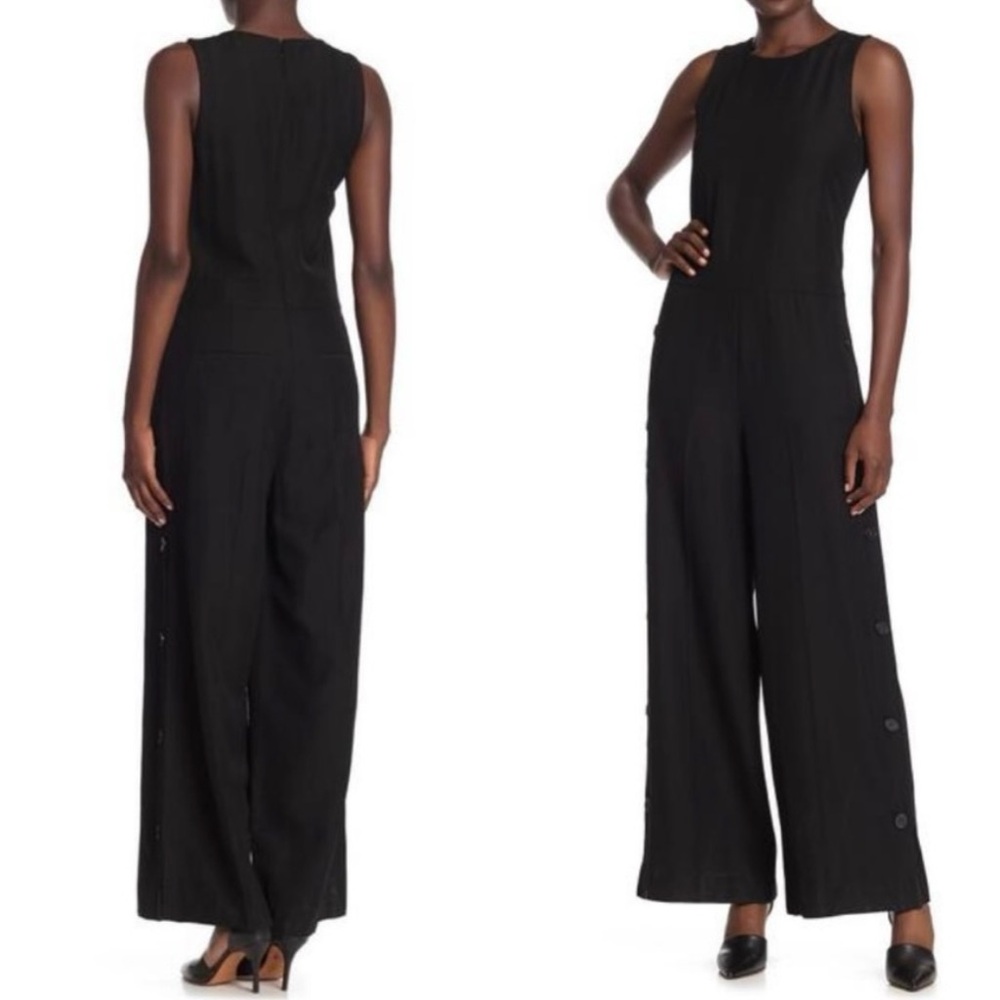 Theory Side Button Wool Wide-leg Jumpsuit